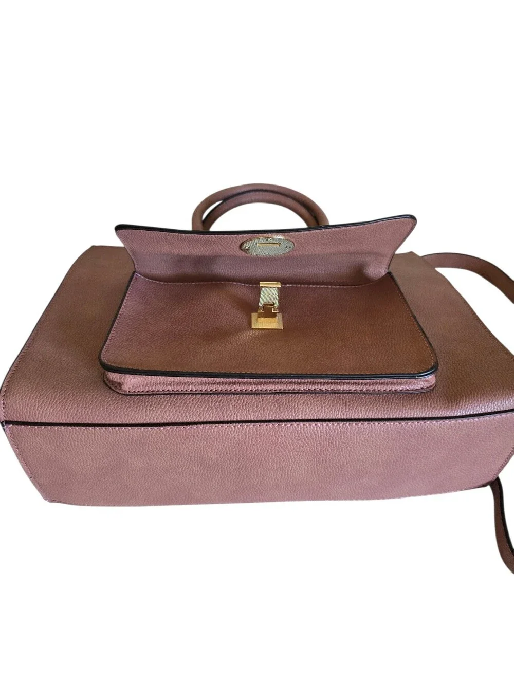 Justfab Women's Mauve Pink Pebbled Faux Leather Large Satchel Tote Handbag - Picture 9 of 16